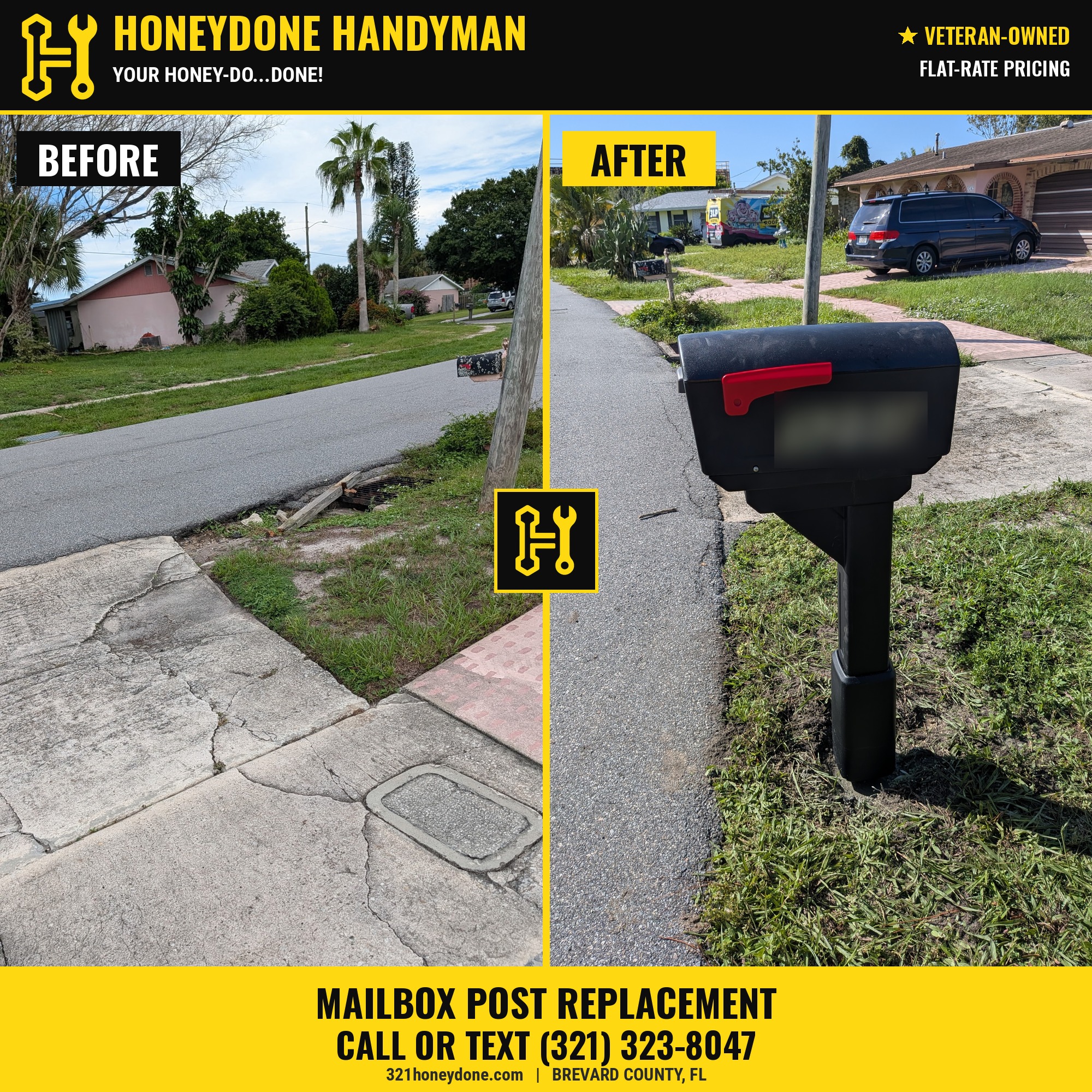 Mailbox post replaced in Palm Bay, FL